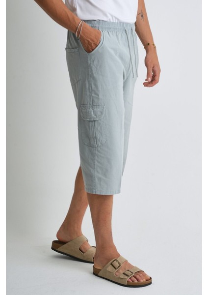 Erkek Kargo Cep %100 Pamuk Keten Görünümlü Kapri E207-38