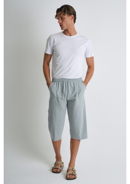 Erkek Kargo Cep %100 Pamuk Keten Görünümlü Kapri E207-38 fırsatları
