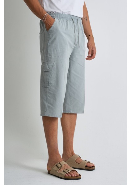 Erkek Kargo Cep %100 Pamuk Keten Görünümlü Kapri E207-38 indirimleri