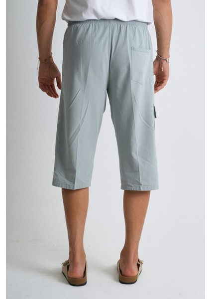 Erkek Kargo Cep %100 Pamuk Keten Görünümlü Kapri E207-38