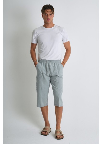 Erkek Kargo Cep %100 Pamuk Keten Görünümlü Kapri E207-38