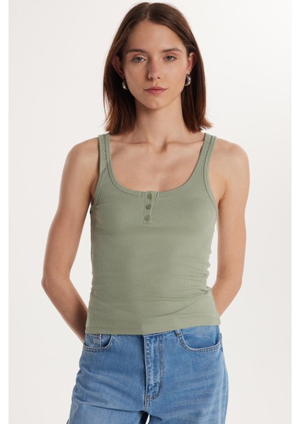 Kadın Modal Kumaş Standart Fit Ince Askılı U Yaka Düğmeli Mint Body Atlet fırsatları