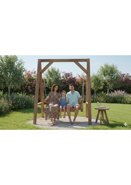 Doğal Çam Ağacından İmal – İki Kişilik Ahşap Salıncak (160X200x48x55 Cm) modelleri
