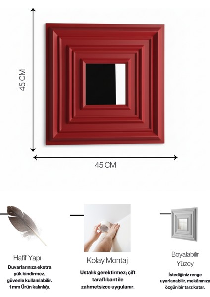Kırmızı 45X45 cm Dekoratif Duvar Paneli – 6’lı Set