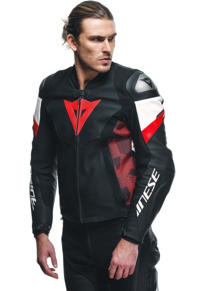 Avro 5 Korumalı Deri Motosiklet Montu Red Lawa Wht