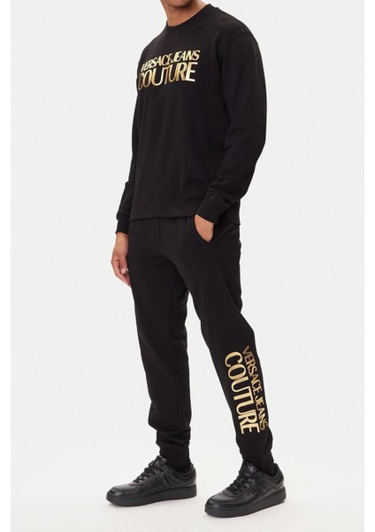 Erkek Regular Fit Altın Rengi Varak Logolu Eşofman Altı - Siyah/gold modelleri