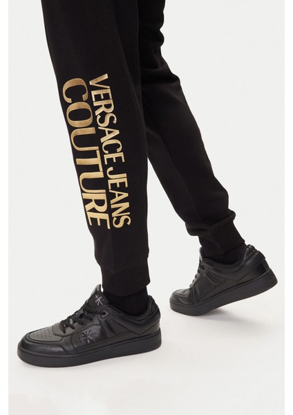 Erkek Regular Fit Altın Rengi Varak Logolu Eşofman Altı - Siyah/gold fırsatları