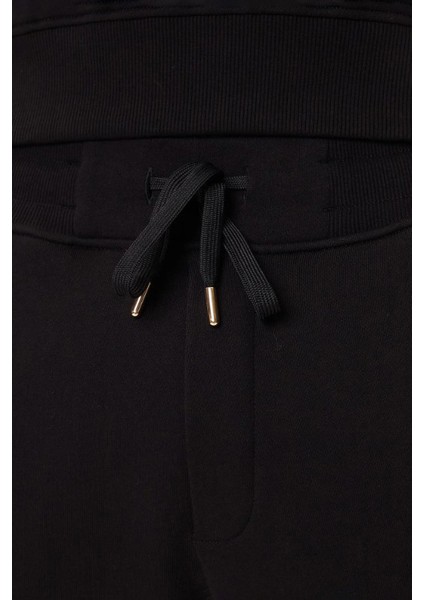 Erkek Regular Fit Altın Rengi Varak Logolu Eşofman Altı - Siyah/gold indirimleri