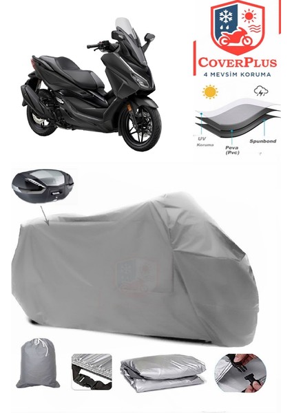 Honda NSS250 (Forza 250) Arka Çanta Uyumlu (Gri) Motorsiket Brandası Motor Örtüsü Çadır Su Geçirmez Motosiklet Kılıfı Motor Brandası
