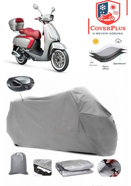 Arora Mojito 50 Arka Çanta Uyumlu (Gri) Motorsiket Brandası Motor Örtüsü Çadır Su Geçirmez Motosiklet Kılıfı Motor Brandası