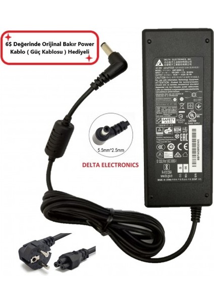 Delta Electronics toshiba Satellıte Pro A300 Uyumlu Notebook Adaptör +Power KABLO(19,5V 4.74A 90W)