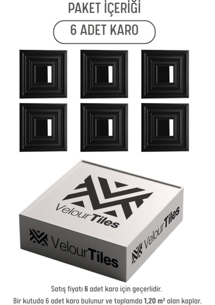 Siyah 45X45 cm Dekoratif Duvar Paneli – 6’lı Set indirimleri