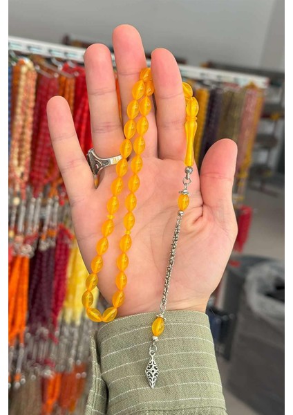 Buğulu Hardal Sarısı Arpa Tane Epoksi Reçine Tesbih