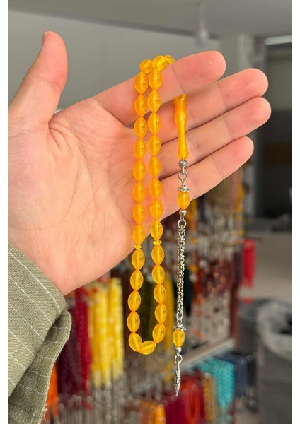 Buğulu Hardal Sarısı Arpa Tane Epoksi Reçine Tesbih fiyatları