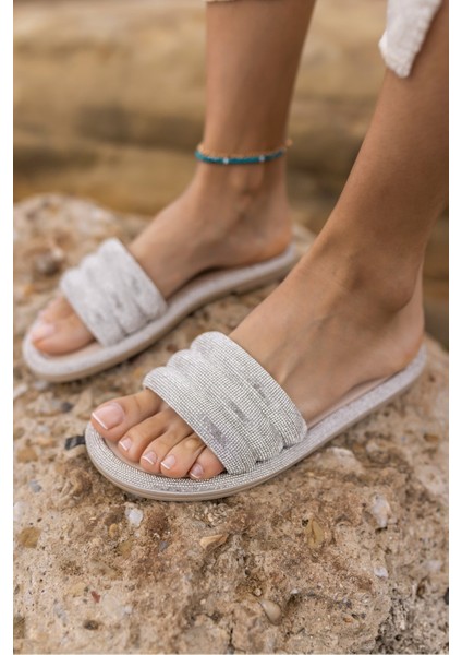 Zeus Kadın Gumus Taş Detay Komple Terlık modelleri