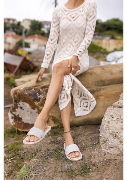 Zeus Kadın Gumus Taş Detay Komple Terlık indirimleri