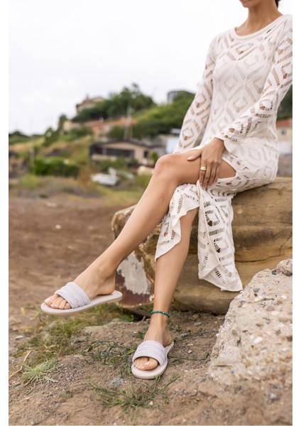 Zeus Kadın Gumus Taş Detay Komple Terlık