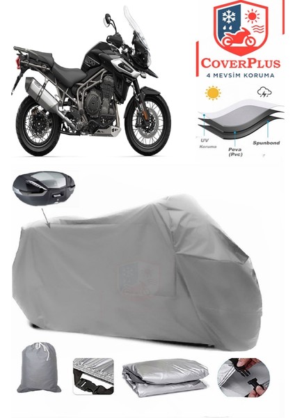 Triumph Tiger 1200 Xca Arka Çanta Uyumlu (Gri) Motorsiket Brandası Motor Örtüsü Çadır Su Geçirmez Motosiklet Kılıfı Motor Brandası
