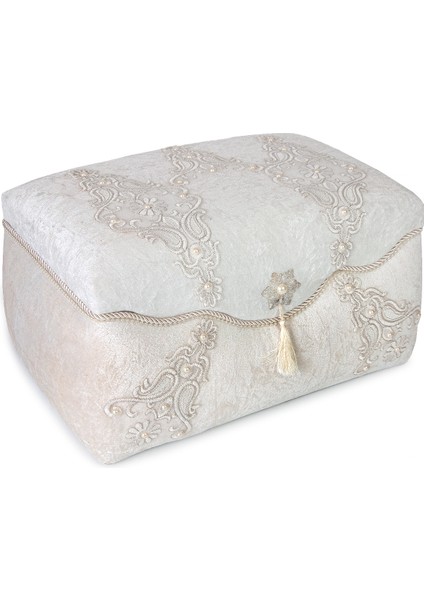 Kadife Işlemeli Söz Nişan Düğün Çeyizlik Gelin Bohça Sandık Seti (Büyük+Küçük) - Krem fiyatları
