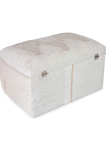 Kadife Işlemeli Söz Nişan Düğün Çeyizlik Gelin Bohça Sandık Seti (Büyük+Küçük) - Krem modelleri