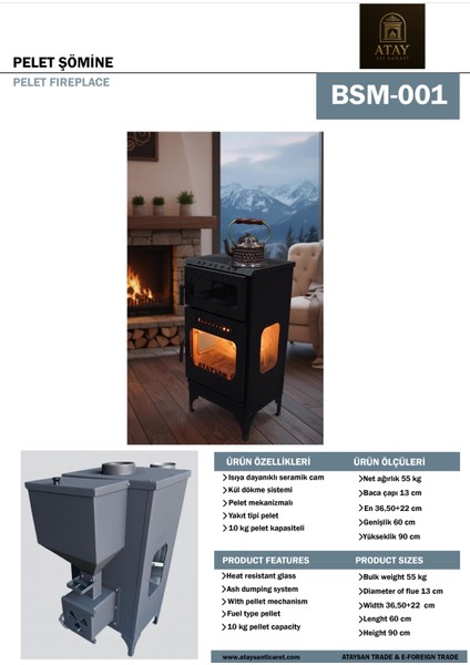 Peletli ve Odunlu Kalın Sac Kaliteli Otantik Şömine 10 kg Pelet Kapasiteli Şömine indirimleri