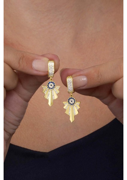 Özel Tasarım Altın Kaplama Nazar Boncuklu Gümüş Küpe modelleri