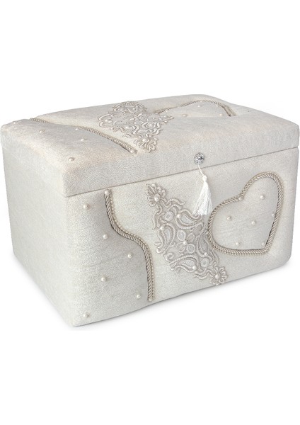 Kadife Kalpli Desenli Söz Nişan Düğün Çeyizlik Gelin Bohça Sandık Seti (Büyük+Küçük) - Krem modelleri