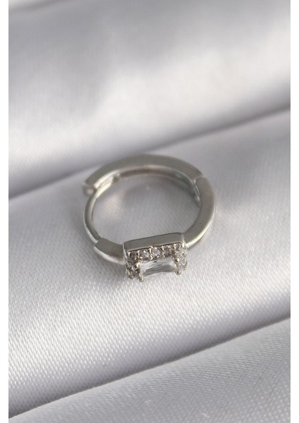 316L Çelik Gümüş Renk Kare Zirkon Taşlı Tragus Piercing - TJ-PR1309