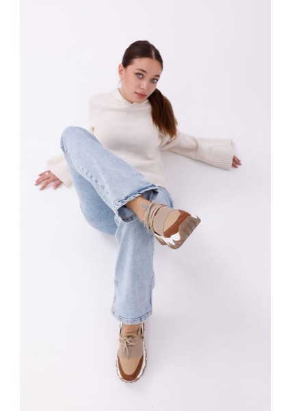 Kadın Bağcıklı Rahat Süet Renkli Sneakers Spor Ayakkabı