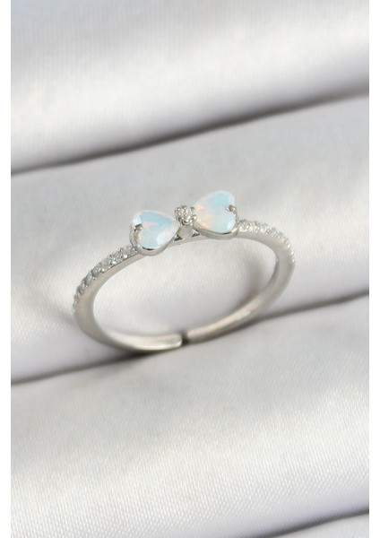 Pirinç Fiyonk Figürlü Zirkon Taşlı Gümüş Renk Ayarlanabilir Kadın Yüzük - TJ-BYK3765