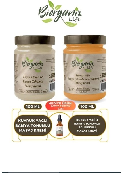 Biorganix Life Kuyruk Yağlı ve Bamya Tohumu Yağlı Acı Biberli Avantaj Paketi 100 ml