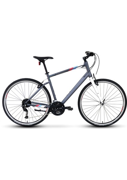 Sportive 327 - 28 Jant 20'' 52CM ( L ) Kadro 27 Vites Şehir Bisikleti - Mat Antrasit Gümüş / Mavi Kırmızı