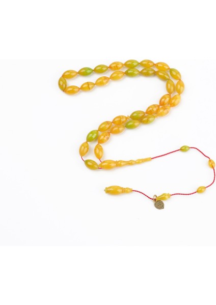 Katalin Dinlenmiş Çubuk Usta Işi Imzalı Beyzi Kesim 6X11MM Tesbih -Hareli Sarı
