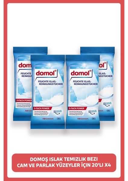 Islak Temizlik Bezi Cam ve Parlak Yüzeyler Için 20'li (4 Adet)