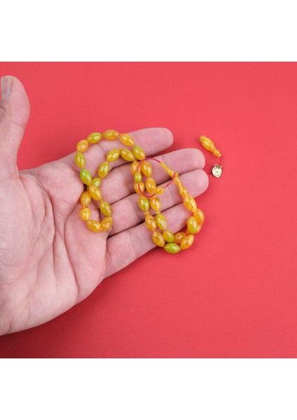 Katalin Dinlenmiş Çubuk Usta Işi Imzalı Beyzi Kesim 6X11MM Tesbih -Hareli Sarı indirimleri