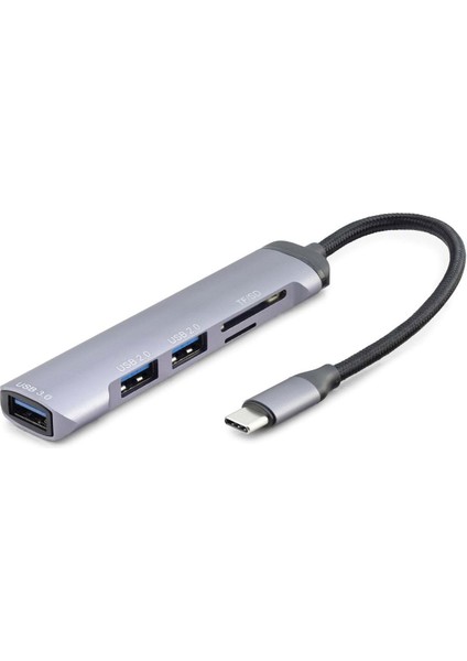 USB Hub Combo 5ın1 USB Type-C Sd + Tf Card Gri HDX7039