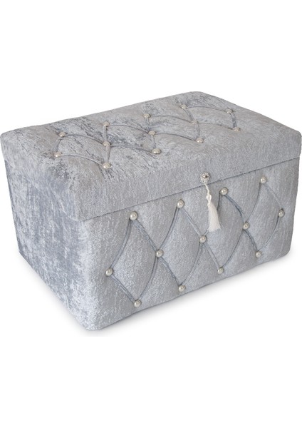 Kadife Kapitone Söz Nişan Düğün Çeyizlik Gelin Bohça Sandık Seti (Büyük+Küçük) - Gri modelleri