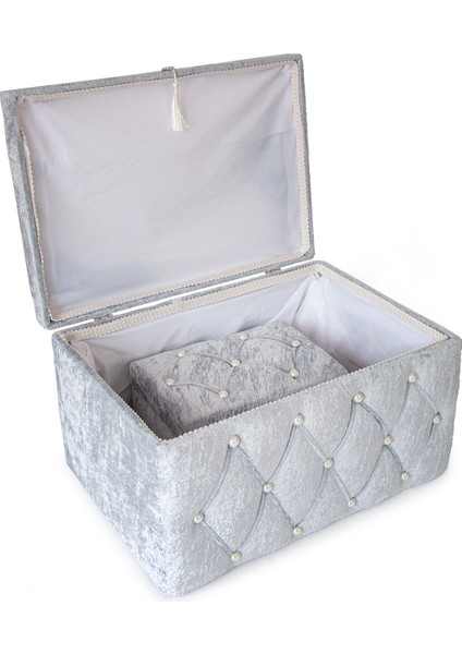 Kadife Kapitone Söz Nişan Düğün Çeyizlik Gelin Bohça Sandık Seti (Büyük+Küçük) - Gri fırsatları