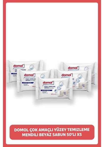 Çok Amaçlı Yüzey Temizleme Mendili Beyaz Sabun 50'li (5 Adet)
