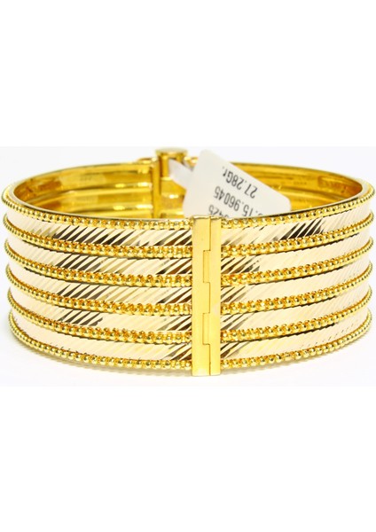 14 Ayar Altın 5 Sıralı Lazer Kesim Dorikalı Aynalı Kelepçe Bilezik 27.28 modelleri