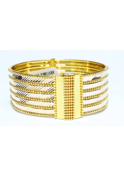 14 Ayar Altın 5 Sıralı Lazer Kesim Dorikalı Aynalı Kelepçe Bilezik 27.28