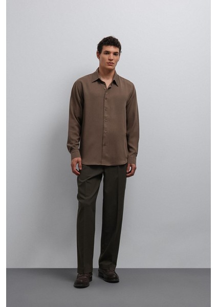 Açık Kahve Teknik Regular Fit Erkek Gömlek modelleri