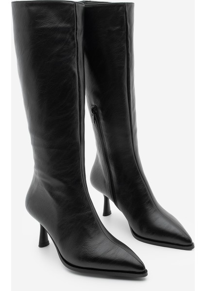 Kadın Sivri Burun Yarım Fermuarlı Ince Topuklu Çizme Lavisa Siyah indirimleri