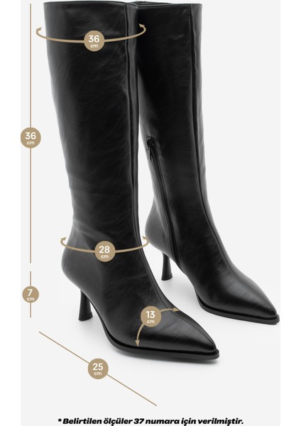 Kadın Sivri Burun Yarım Fermuarlı Ince Topuklu Çizme Lavisa Siyah