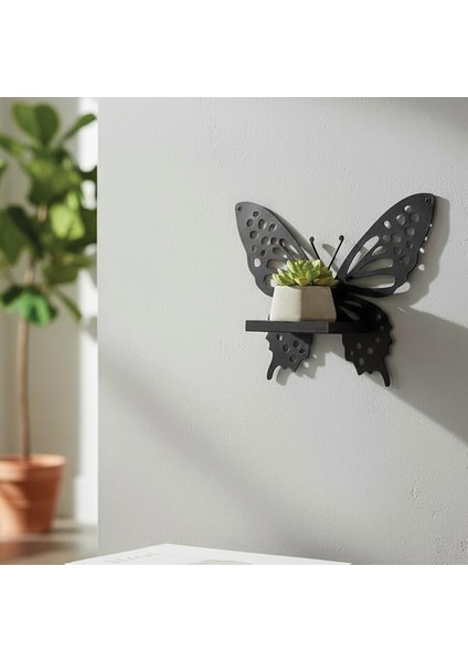 Kelebek Temalı Duvar Rafı Mumluk Model 1 Siyah
