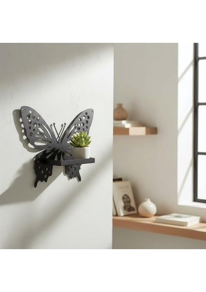 Kelebek Temalı Duvar Rafı Mumluk Model 1 Siyah fiyatları