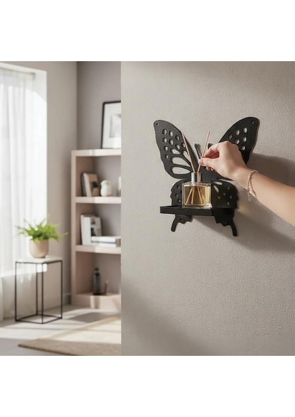 Kelebek Temalı Duvar Rafı Mumluk Model 1 Siyah modelleri