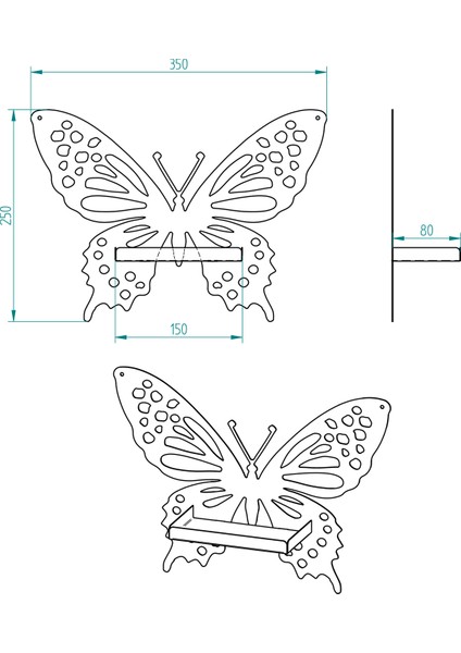 Kelebek Temalı Duvar Rafı Mumluk Model 1 Siyah