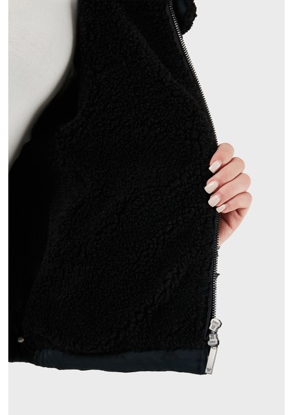 Tamamı Logolu Yün Karışımlı Klasik Yaka Fermuarlı Mont Bayan Mont EW001392 AF14362 UC001