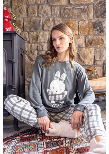 Kadın Termal Uzun Kol Pijama Takımı 30062 Gri